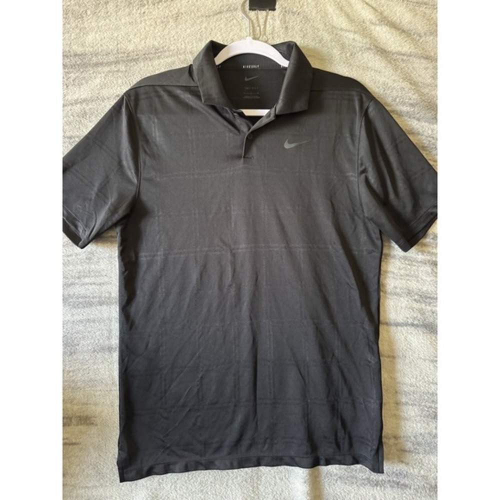 Nike Golf Dri-FIT Black Tonal Plaid Performance Polo Shirt DA2969-010 Mens Small